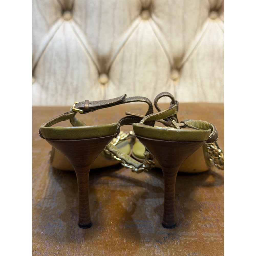 Gucci Womens Olive Green Leather Chain Link Strappy Stiletto Heel Sandals 8.5B - Picture 4 of 8